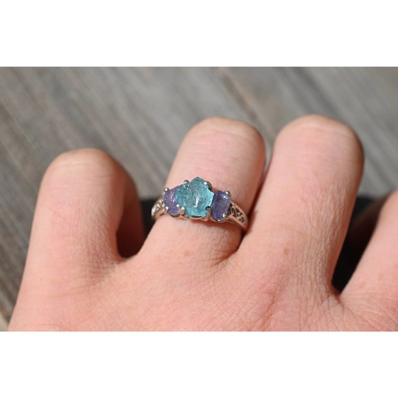 Aquamarine and tanzanite ring, size 3 4 5 6 7 8 9 10 11 12 13 - Picture 1 of 5